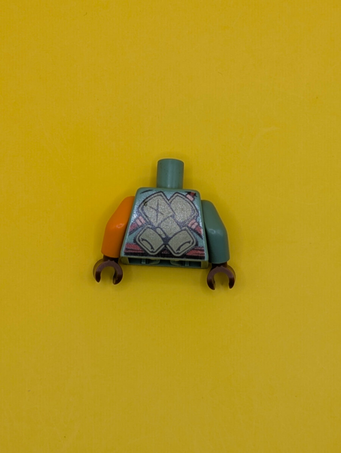 Torso Ninjago Olive Green and Orange Body Armor with Dark Red Straps and Belt Pattern / Orange Arm Left / Sand Green Arm Right / Reddish Brown Hands 973pb2136c01 Lego