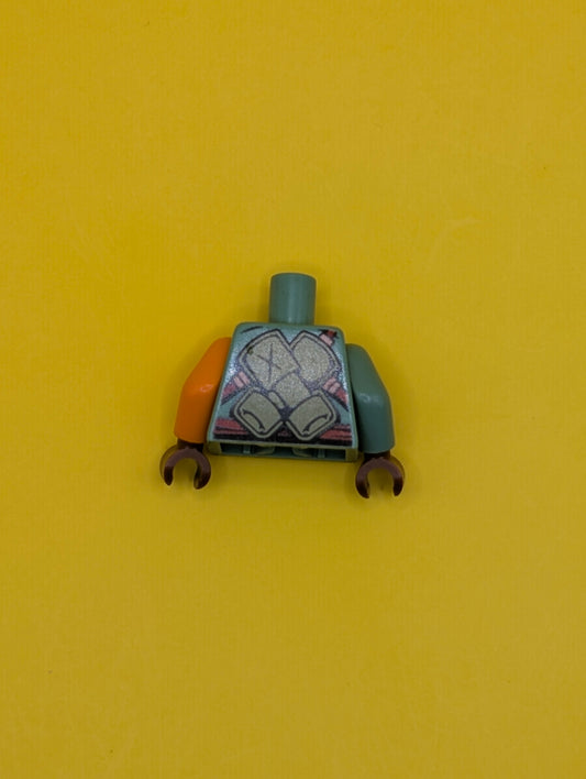 Torso Ninjago Olive Green and Orange Body Armor with Dark Red Straps and Belt Pattern / Orange Arm Left / Sand Green Arm Right / Reddish Brown Hands 973pb2136c01 Lego