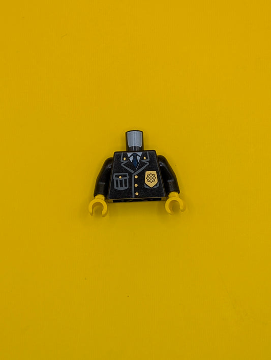 Torso Police Jacket with Pocket, Gold Badge and Blue Tie Pattern / Black Arms / Yellow Hands 973px431c01 Lego