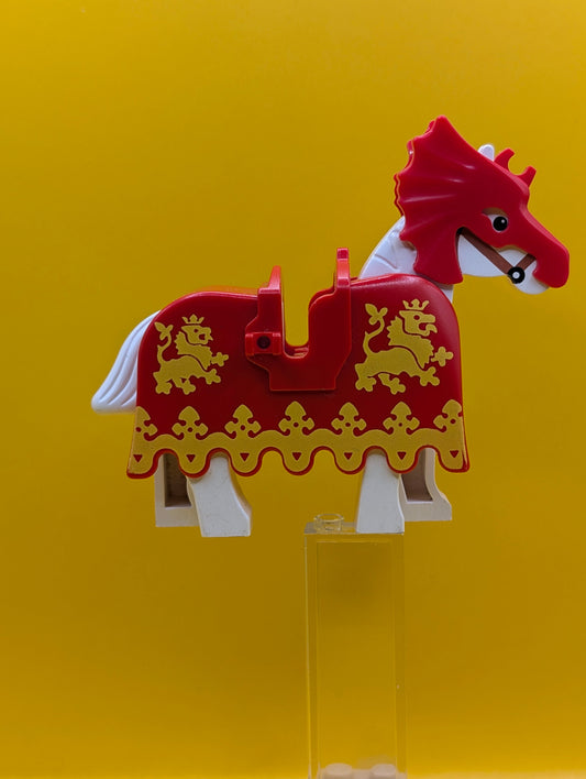 White Horse w/ Battle Helmet and Red Barding 2490px3 Animal Part Lego