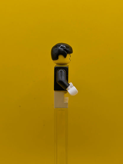 Plain Black Torso twn122 with Black Arms, Tan Short Legs, Black Male Hair City Lego Minifigure