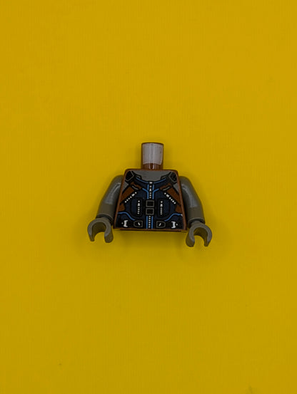 Torso Dark Blue and Reddish Brown Vest with Zipper and Pockets, Black Belt, Silver Buckles Pattern / Dark Bluish Gray Arms / Dark Bluish Gray Hands 973pb2652c01 Lego