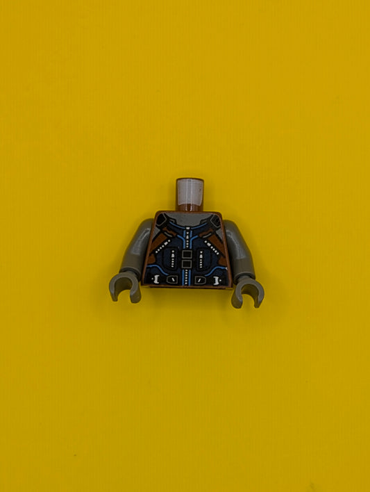Torso Dark Blue and Reddish Brown Vest with Zipper and Pockets, Black Belt, Silver Buckles Pattern / Dark Bluish Gray Arms / Dark Bluish Gray Hands 973pb2652c01 Lego