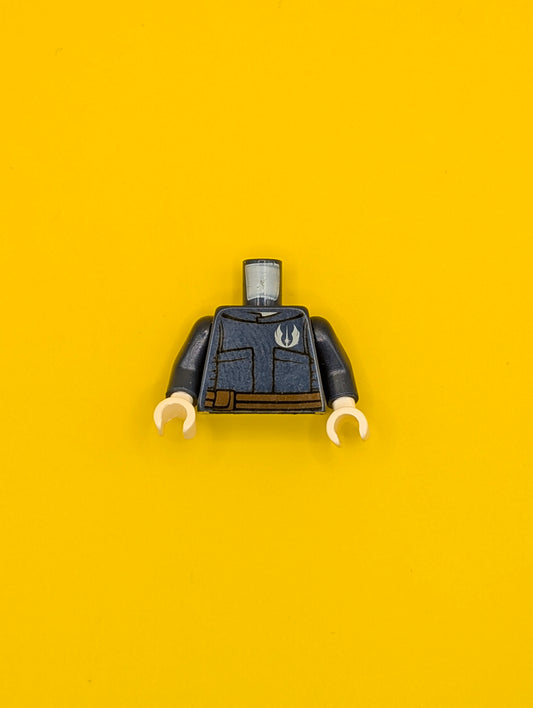 Torso SW Jacket with Brown Belt and Jedi Order Insignia Pattern / Dark Blue Arms / White Hands 973pb0629c01