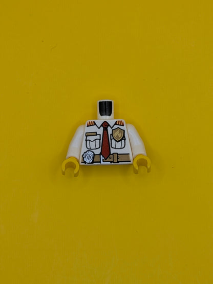 Torso Fire Chief Shirt with Tie, Fire Logo Badge and Belt Pattern / White Arms / Yellow Hands 973pb1304c01 Lego