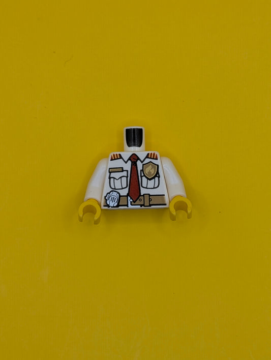 Torso Fire Chief Shirt with Tie, Fire Logo Badge and Belt Pattern / White Arms / Yellow Hands 973pb1304c01 Lego