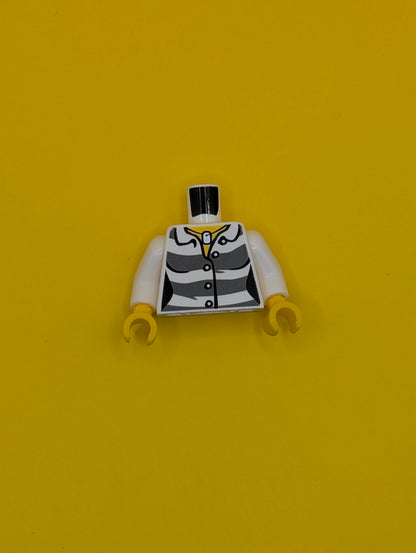 Torso Town Prisoner Female, Dark Bluish Gray Stripes, Buttons and ID Tag Pattern / White Arms / Yellow Hands 973pb1887c01 Lego