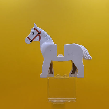 White Horse 4493c01pb04 with Black Eyes White Pupils Dark Brown Bridle Lego