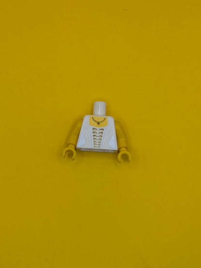 Torso Female Wedding Dress Robe with Gold Pattern and Necklace / Yellow Arms / Yellow Hands 973pb0963c01 Lego