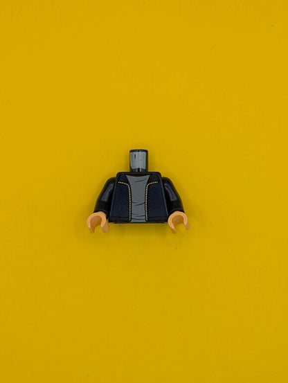 973pb3596c01 Torso Jacket with Silver Zipper and Sand Blue Shirt Pattern / Dark Blue Arms / Light Nougat Hands Lego Part