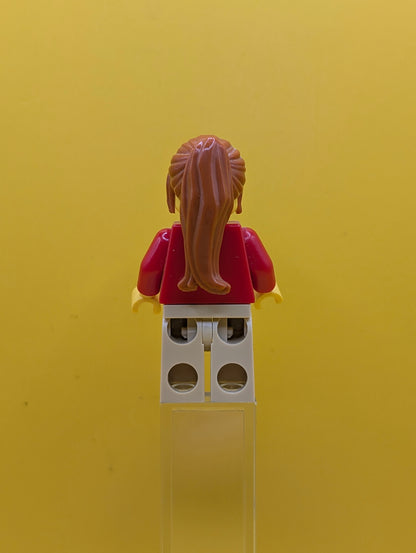 Post Office twn146 White Envelope and Stripe, Tan Legs, Dark Orange Ponytail Long with Side Bangs City Lego Minifigure