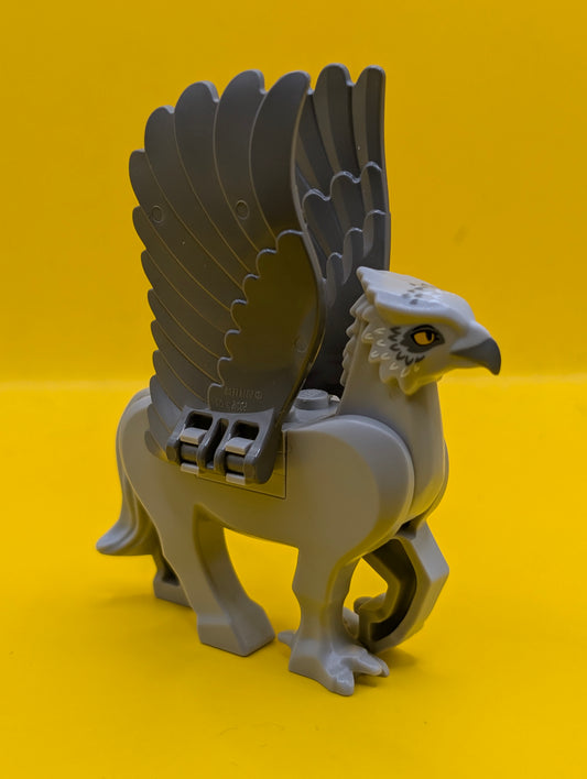 Hippogriff buckbeakc02 Dark Bluish Gray Wings with Dark Bluish Gray Beak and Eye Patches, White Feathers and Bright Light Orange Eyes Pattern (HP Buckbeak) Harry Potter Lego Minifigure