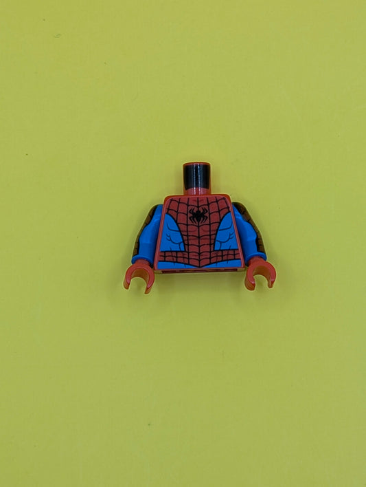 Torso Spider-Man Costume 12 Black Spider, Black Webbing, Blue Vest and Belt Pattern / Blue Arms with Red Patch and Black Webbing Pattern / Red Hands 973pb4166c01 Lego