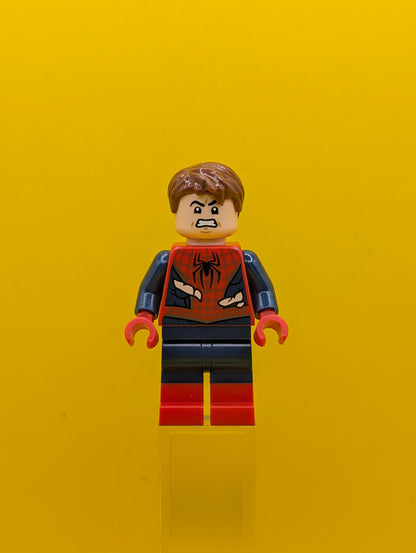 Spider-Man sh1057 Dark Blue Arms and Legs, Red Boots, Silver Webbing, Light Nougat Costume Tears Marvel Lego Minifigure