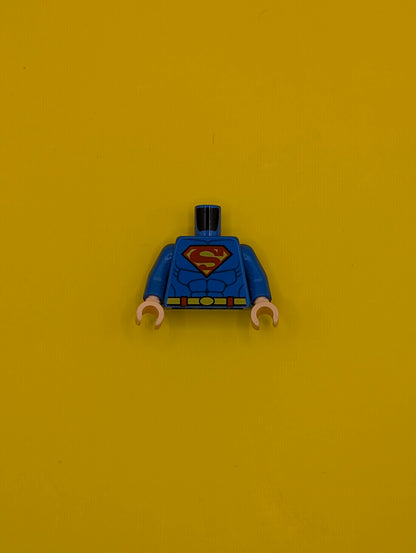 973pb0981c01 Torso Super Hero Costume with Dark Blue Muscles, Red and Yellow Superman 'S' Logo, Yellow Belt with Oval Clasp Pattern / Blue Arms / Light Nougat Hands Lego Minifigure