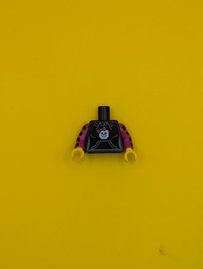 Torso Hooded Sweatshirt with Pocket, Drawstring and Minifigure Skull Pattern / Magenta Arms with Black Stripes / Yellow Hands 973pb1055c01 Lego