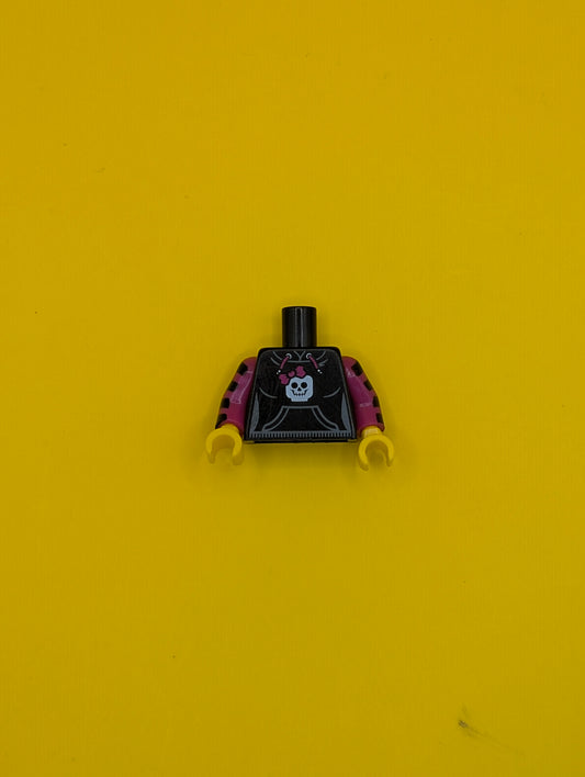 Torso Hooded Sweatshirt with Pocket, Drawstring and Minifigure Skull Pattern / Magenta Arms with Black Stripes / Yellow Hands 973pb1055c01 Lego