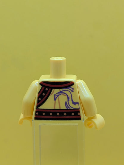 973pb1916c01 Torso Ninjago Bare Chest Muscles, Purple Snake Tattoos, Snake Buckle, Shoulder Strap Pattern / Yellow Arms / Yellow Hands Lego