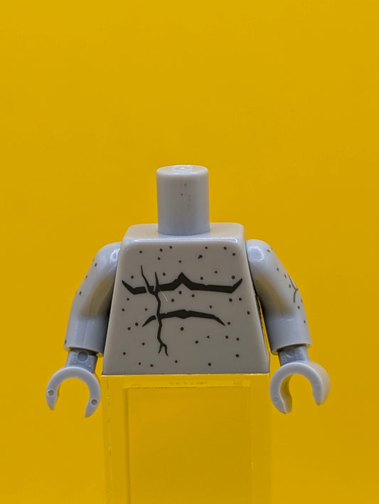 973pb2117c01 Torso Bare Chest with Crack and Speckled Stone Pattern / Light Bluish Gray Arms with Speckled Stone Pattern / Light Bluish Gray Hands Lego