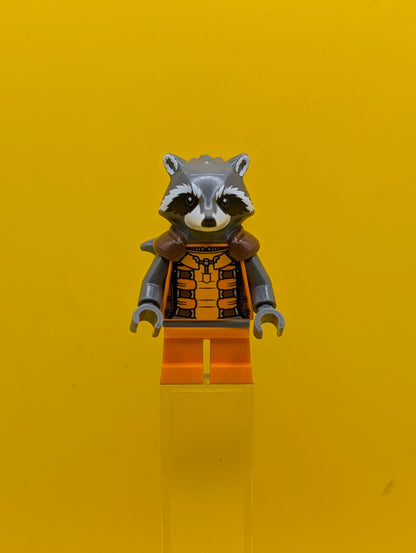 Rocket Raccoon sh0122 Orange and Reddish Brown Outfit, Dark Bluish Gray Head Marvel Lego Minifigure
