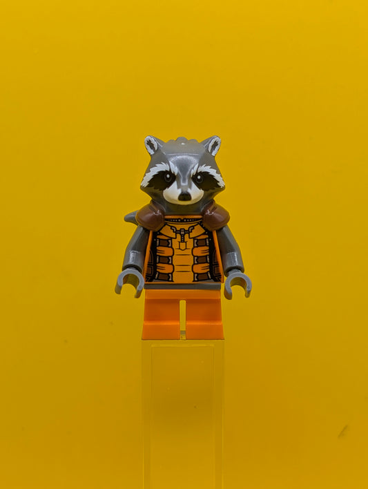 Rocket Raccoon sh0122 Orange and Reddish Brown Outfit, Dark Bluish Gray Head Marvel Lego Minifigure