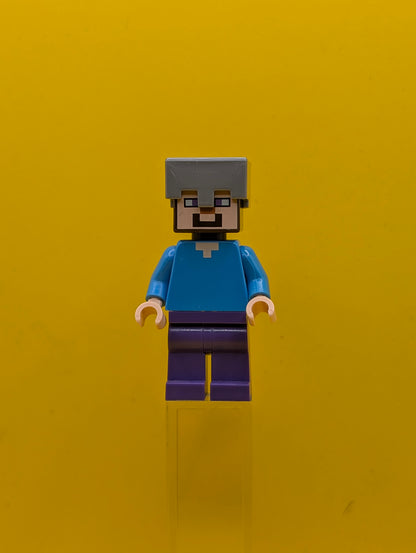 Steve min016 (Light Nougat) - Dark Purple Legs, Flat Silver Helmet Minecraft Lego Minifigure