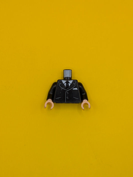 Torso Suit Jacket with 2 Buttons, Pockets, Tie, White Shirt and Pocket Square Pattern / Black Arms / Light Nougat Hands 973pb2251c01 Lego