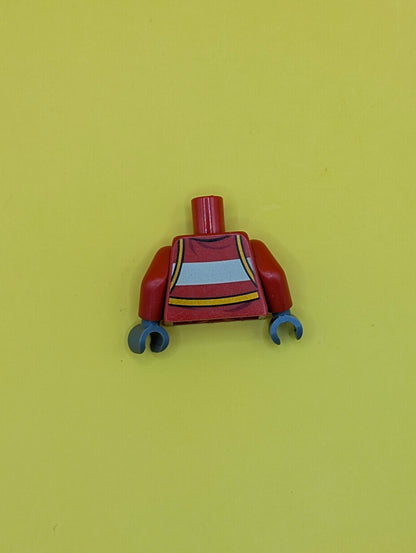 Torso Fire Suit with Stripe and Harness with Carabiner Pattern / Red Arms / Dark Bluish Gray Hands 973pb1010c01 Lego