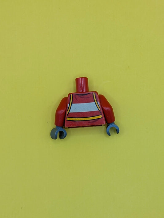 Torso Fire Suit with Stripe and Harness with Carabiner Pattern / Red Arms / Dark Bluish Gray Hands 973pb1010c01 Lego