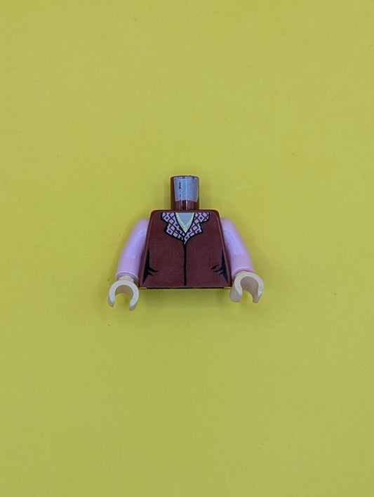 Torso Female Vest Closed with Bright Pink Collar with Diamonds, Gold Pendant Necklace, Light Nougat Neck Pattern / Bright Pink Arms / Light Nougat Hands 973pb3221c01 Lego