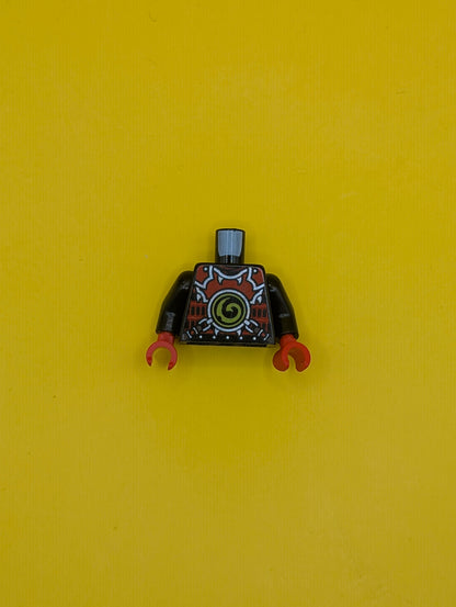 973pb2498c01 Torso Ninjago Red Armor with Lime Swirl Medallion Front, Belts on Back Pattern  / Black Arms / Red Hands Lego Part