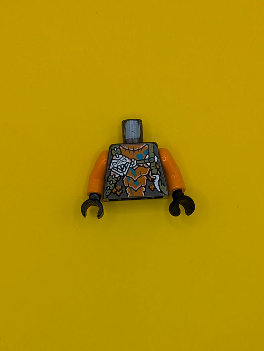 Torso Orange Breastplate, Olive Green Straps, Silver Snake Head and Tooth, Dark Turquoise Spots Pattern / Orange Arms / Dark Bluish Gray Hands 973pb4542c01 Lego