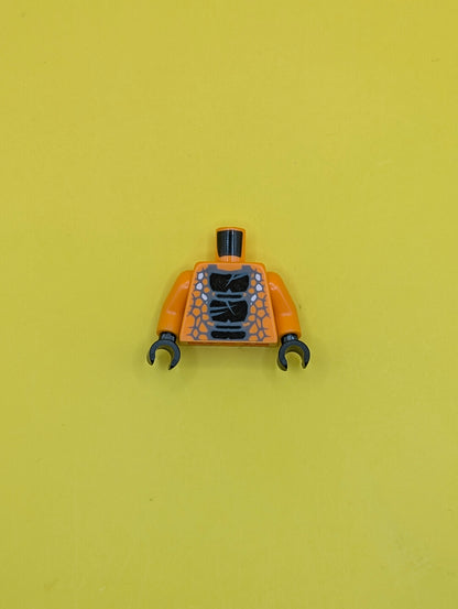 973pb1196c01 Torso Ninjago Snake with Black Scales Pattern (Snike) / Orange Arms / Black Hands Lego Part
