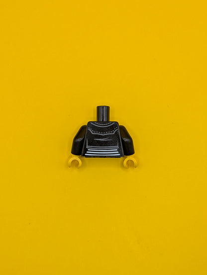 Torso Female Leather Jacket Open with Pockets and Silver Buttons and Zipper over Shirt with White Stripes, Yellow Neck Pattern / Black Arms / Yellow Hands 973pb2828c01 Lego