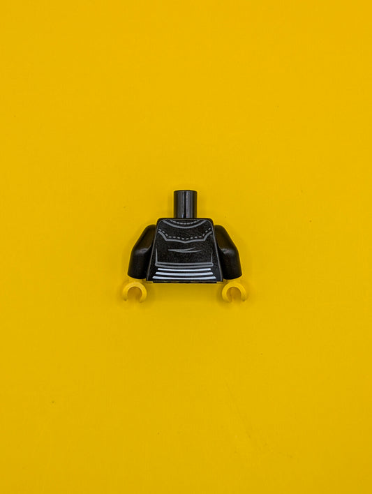 Torso Female Leather Jacket Open with Pockets and Silver Buttons and Zipper over Shirt with White Stripes, Yellow Neck Pattern / Black Arms / Yellow Hands 973pb2828c01 Lego