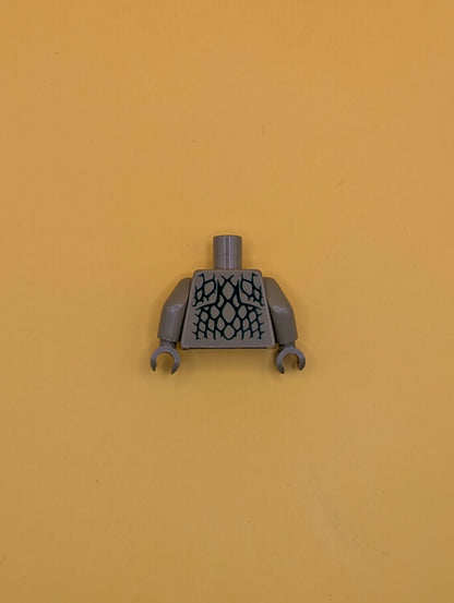 973pb5538c01 Torso Lizard Costume, Dark Green Scales and Yellowish Green Bare Chest with Olive Green Muscles Pattern / Olive Green Arms / Olive Green Hands Lego Part