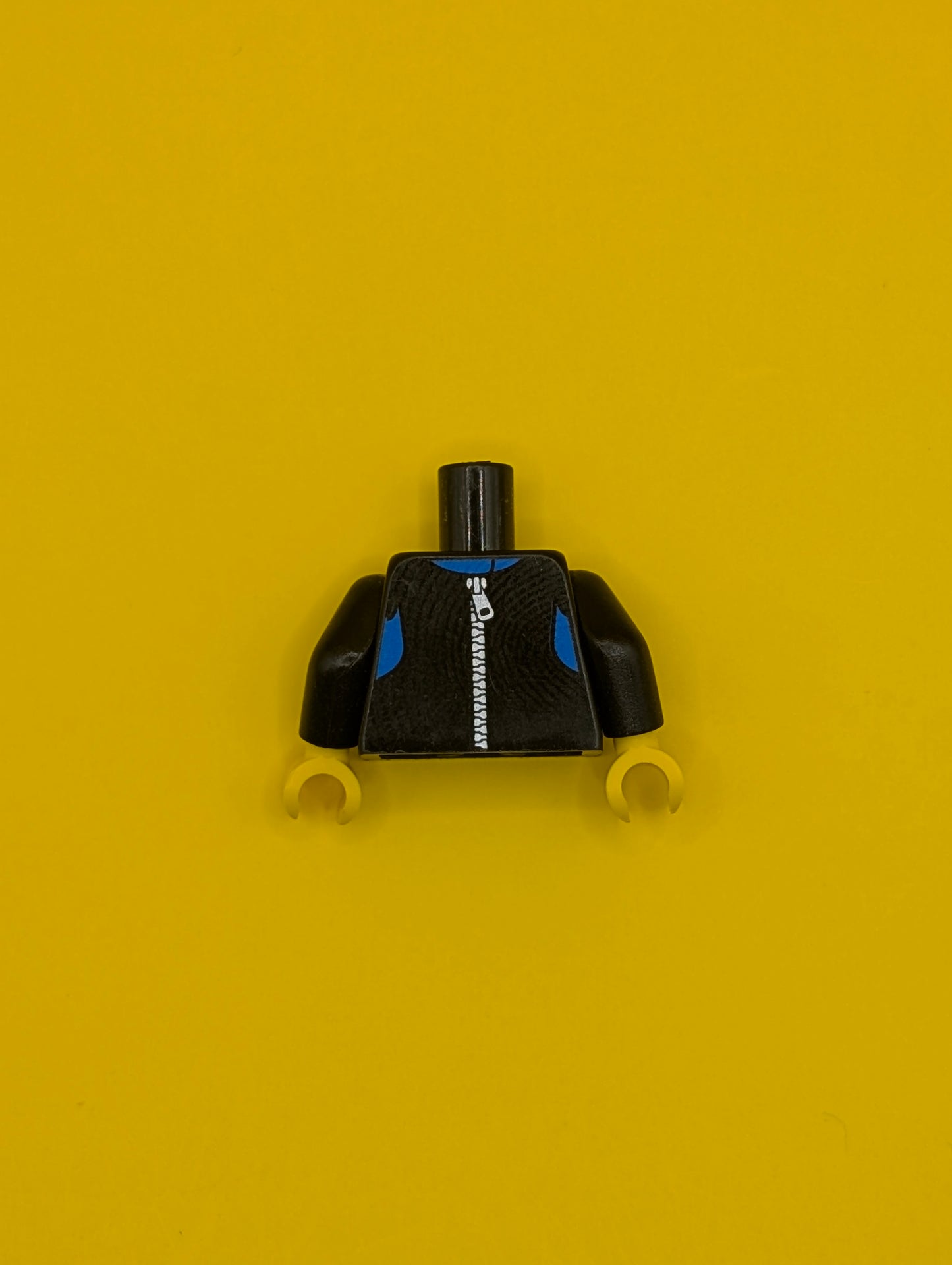 Torso Wetsuit with Blue Collar, Panels, and Wave Logo, Silver Zipper on Back Pattern / Black Arms / Yellow Hands 973pb1435c01 Lego