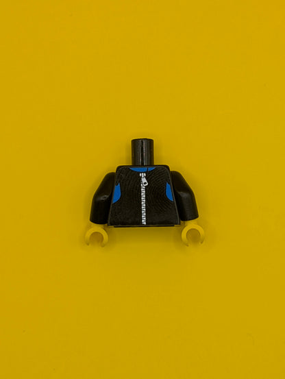Torso Wetsuit with Blue Collar, Panels, and Wave Logo, Silver Zipper on Back Pattern / Black Arms / Yellow Hands 973pb1435c01 Lego