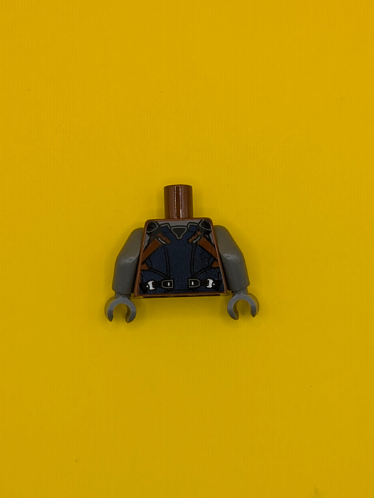 Torso Dark Blue and Reddish Brown Vest with Zipper and Pockets, Black Belt, Silver Buckles Pattern / Dark Bluish Gray Arms / Dark Bluish Gray Hands 973pb2652c01 Lego