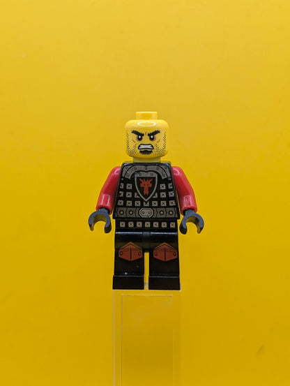 Dragon Knight cas524 Armor with Dragon Head, Helmet Closed, Red Plume, Black Bushy Eyebrows Castle Lego  Minifigure
