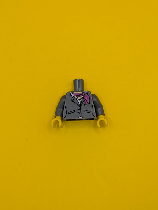 Torso Female Suit Jacket with Buttons and Pockets over Bright Pink Shirt with Collar, Magenta Scarf, Yellow Neck Pattern / Dark Bluish Gray Arms / Yellow Hands 973pb0639c01 Lego