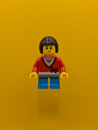 Sweater Cropped cty0437 with Bow, Heart Necklace, Dark Azure Short Legs, Black Bob Cut Hair City Lego Minifigure