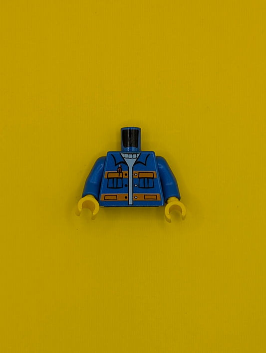 Torso City Jacket with Pockets & Pen over Sweater, Orange Stripes Pattern / Blue Arms / Yellow Hands 973pb0551c01 Lego