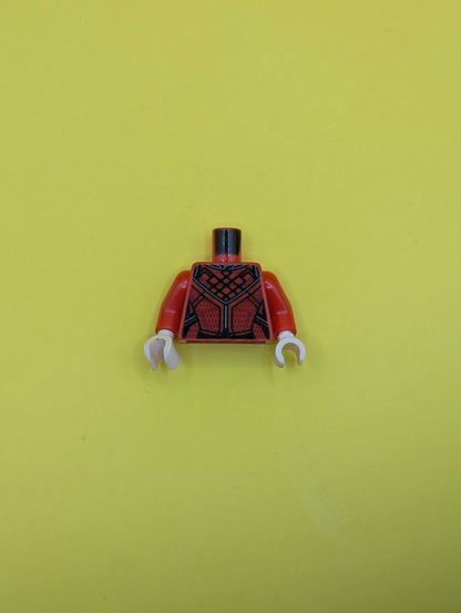 973pb4256c01 Torso Tang, Ornate with Black Ribbing, Dark Red Trim Pattern / Red Arms / Light Nougat Hands Lego Part