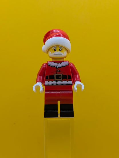 Santa hol368 Fur Lined Jacket with 2 Wrinkles on Back, Red Legs with Black Boots, Santa Hat with Printed Red Top Holiday Lego Minifigure