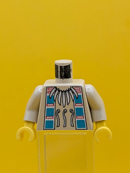 973px105c01 Torso Western Indians Necklace and Dark Turquoise Squares Pattern / Tan Arms / Yellow Hands Lego