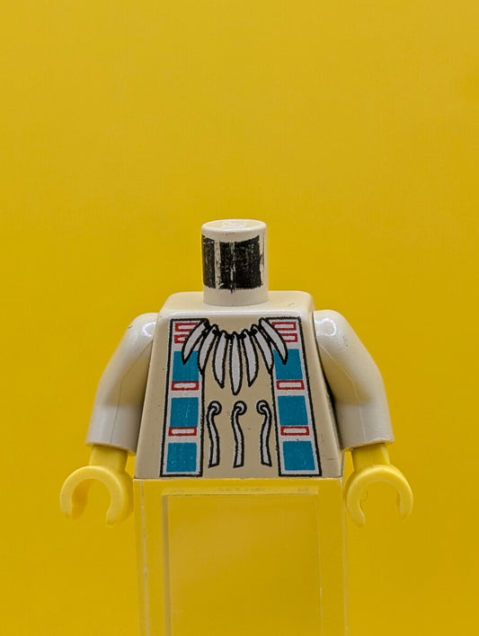 973px105c01 Torso Western Indians Necklace and Dark Turquoise Squares Pattern / Tan Arms / Yellow Hands Lego