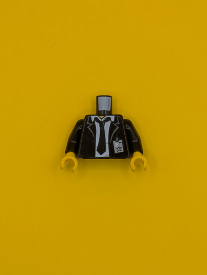 Torso Suit Jacket with White Shirt and Tie Rumpled, Ultra Agents ID Badge Pattern / Black Arms / Yellow Hands 973pb2012c01