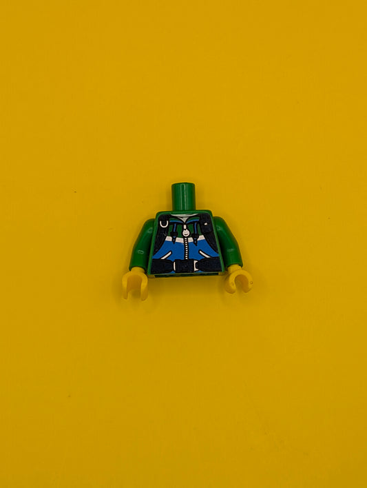 Torso Hoodie with Ties, Dark Azure Stripe, Pockets, Silver Zipper and Dark Blue Straps Pattern / Green Arms / Yellow Hands 973pb2392c01 Lego