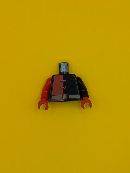 Torso Alpha Team Shirt with Red Panel and Buttons, Dark Gray Belt with Gold Buckle Pattern / Black Arm Left / Red Arm Right / Red Hands 973pb0107c01 Lego